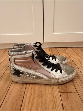 Golden Goose Pink Metallic & Silver Glitter High-Top Sneaker